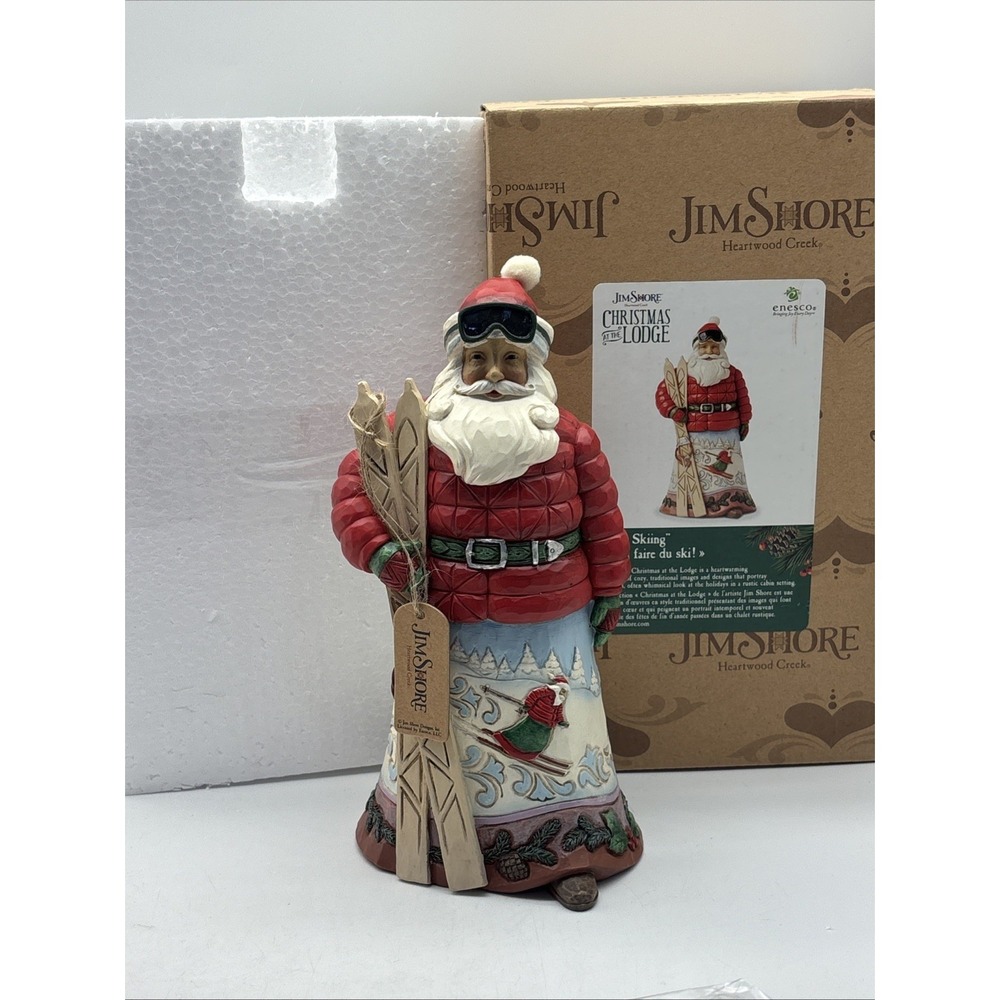 Jim Shore Gone Skiing Christmas at the Lodge Santa with Skis. NIB 6017037.